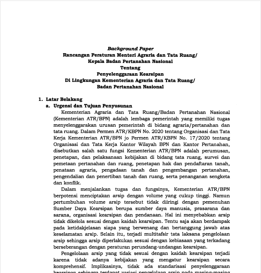 Penyelenggara Kearsipan di Lingkungan Kementerian Agraria dan Tata Ruang/Badan Kepala Nasional